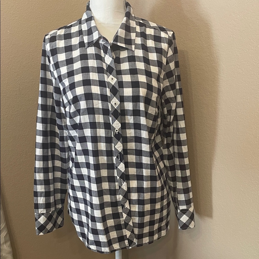 Talbots Black and White Buffalo Plaid Button Up Shirt Large
